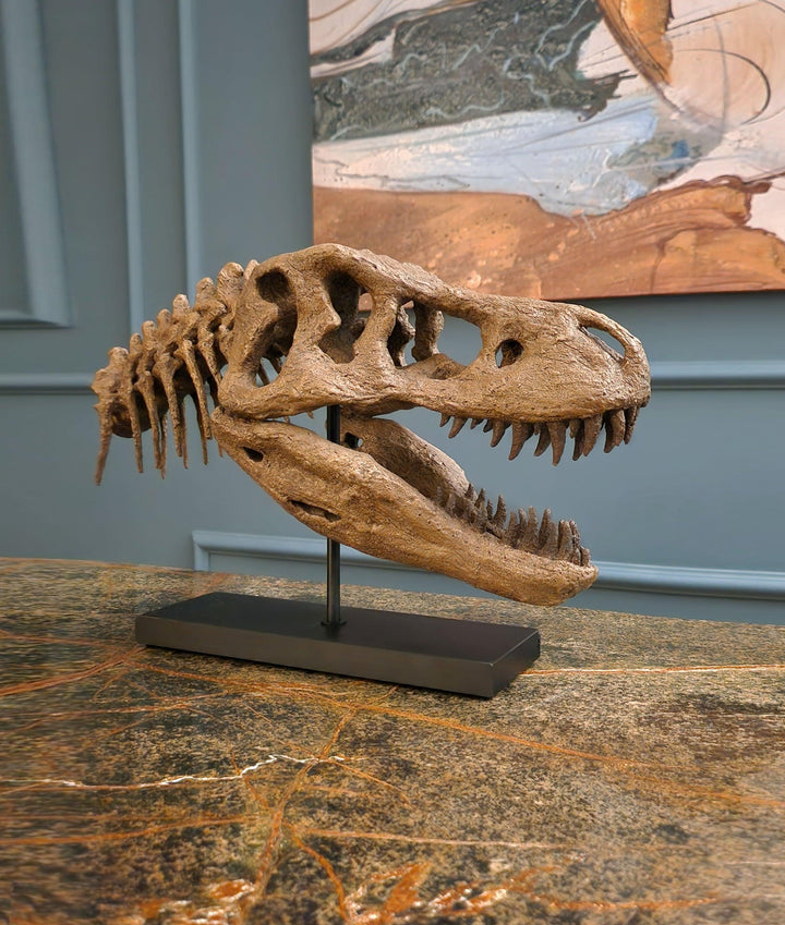 T-Rex - Omurgalı Heykeli Koleksiyon Hikayesi: Bu Dev Vahşi Canlılar Geç Kretase döneminde(68-66 milyon yıl önce) dünya'da yaşadılar ve fosil kalıntıları 1902 yılında Hell Creek, Montana'da bulundu. Düzinelerce keskin, parçalayıcı dişlerle donanmış ve topl