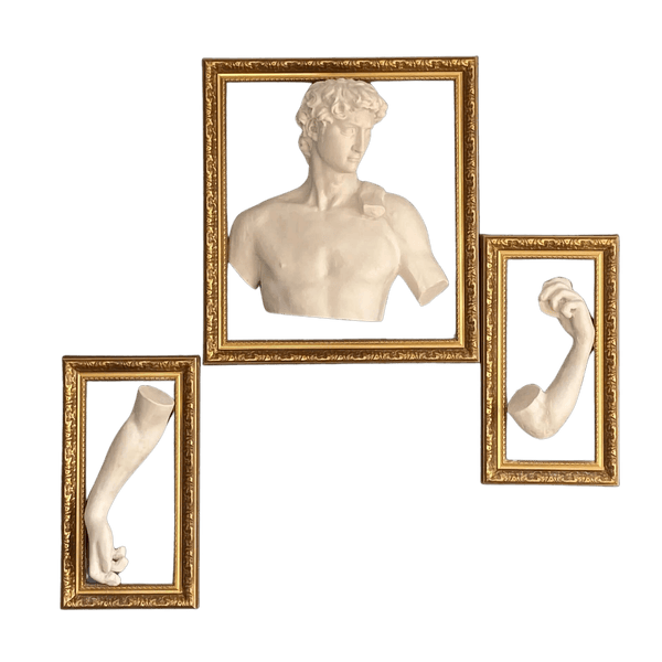 Three Piece Wall David Duvar heykelleri, dekorasyonda kullanılan ilginç ve etkileyici bir sanat formudur. Duvar heykelleri, ev veya ofis gibi yaşam alanlarında kullanıldığında ortama bir sanat eseri dokunuşu katarken, aynı zamanda görsel olarak da ilgi çe