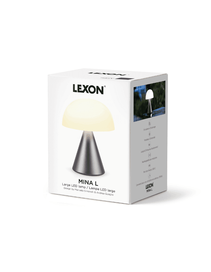 Lexon Mina L Led Lamba Metalik Gri Ürün Açıklaması: İkonik portatif Mina lambamızın büyük versiyonu görkemli bir tasarıma ve formata sahiptir, bu da onu hem iç mekanınızı hem de dış mekanınızı aydınlatmak için ideal nesne haline getirir.Mina L, indüksiyon